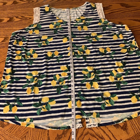 Westport Sleeveless Blue & White Striped Shirt with Clusters of Lemons - Picture 7 of 11